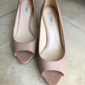 Prada open toe nude pumps